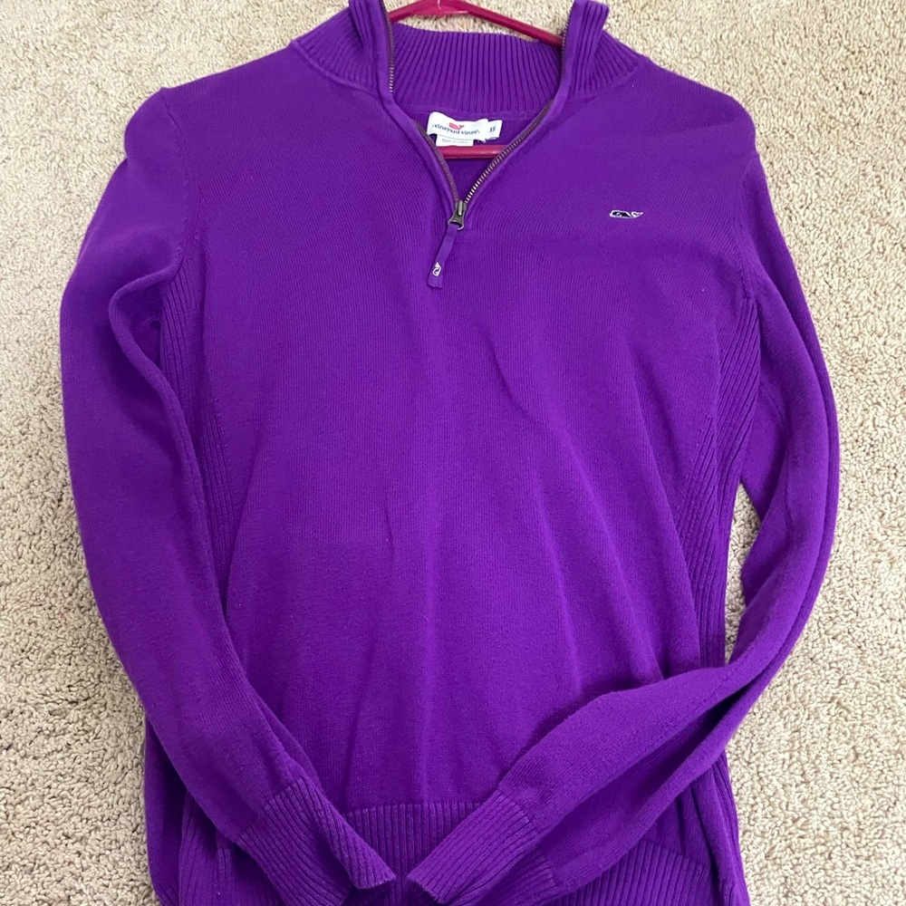 Purple Vineyard Vines shep sweater pullover whale preppy zip up magenta xsmall